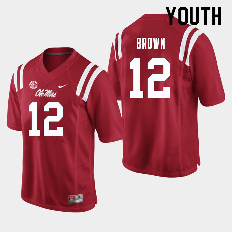 Jakivuan Brown Ole Miss Rebels NCAA Youth Red #12 Stitched Limited College Football Jersey PUT5058KH